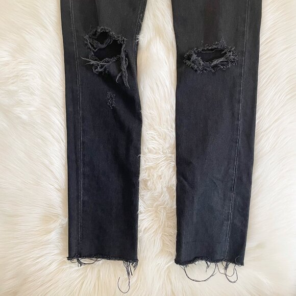 AGOLDE Black Distortion Wash Cherie High Rise Distressed Straight Denim Jeans - Picture 4 of 8